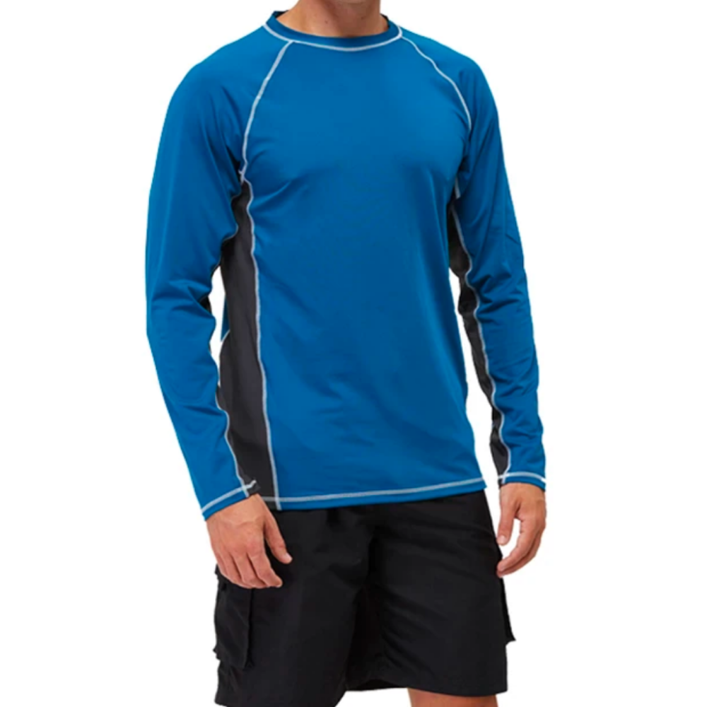 Blue And Black Long Sleeve Surfing T-Shirt-Waves And Trunks
