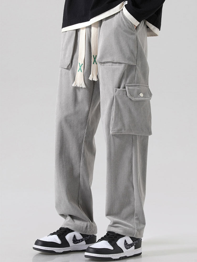 Straight Leg Corduroy Cargo Pants-Waves And Trunks