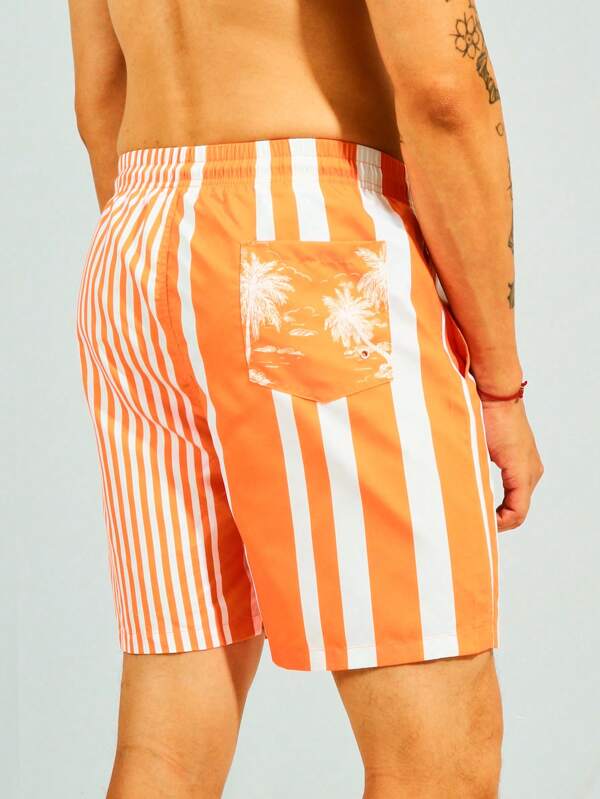 Vertical Striped Print Beach Shorts-Waves And Trunks