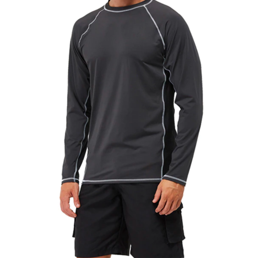 Dark Grey Long Sleeve Surfing T-Shirt-Waves And Trunks