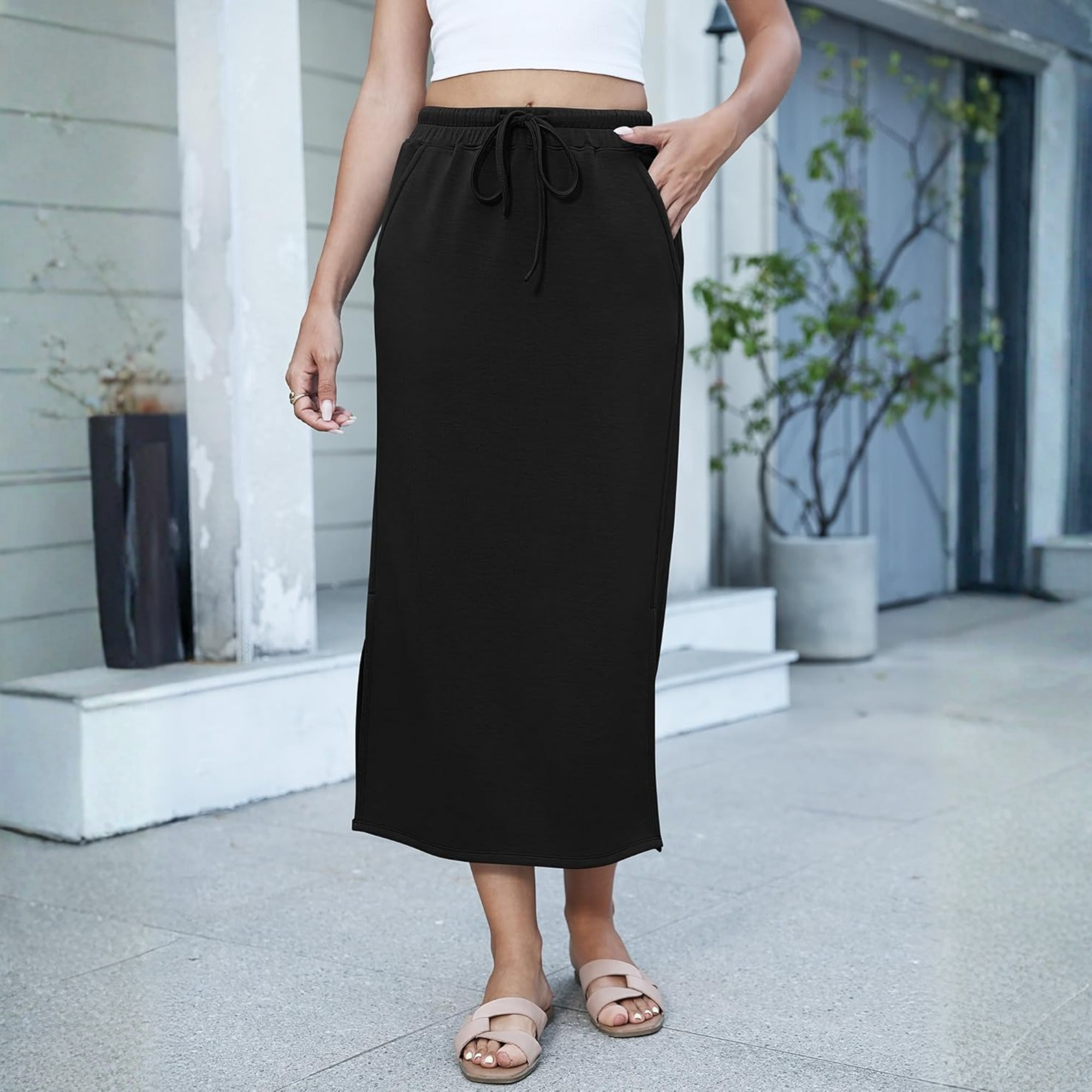 Casual Drawstring Maxi Skirt For Women