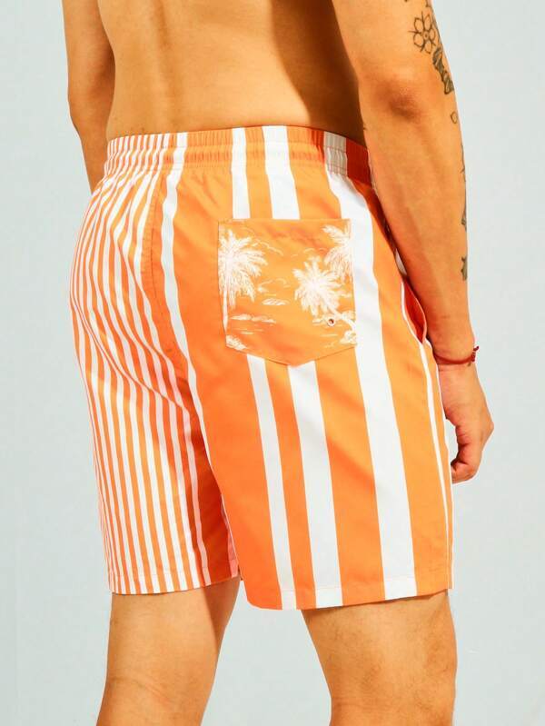 Vertical Striped Print Beach Shorts-Waves And Trunks