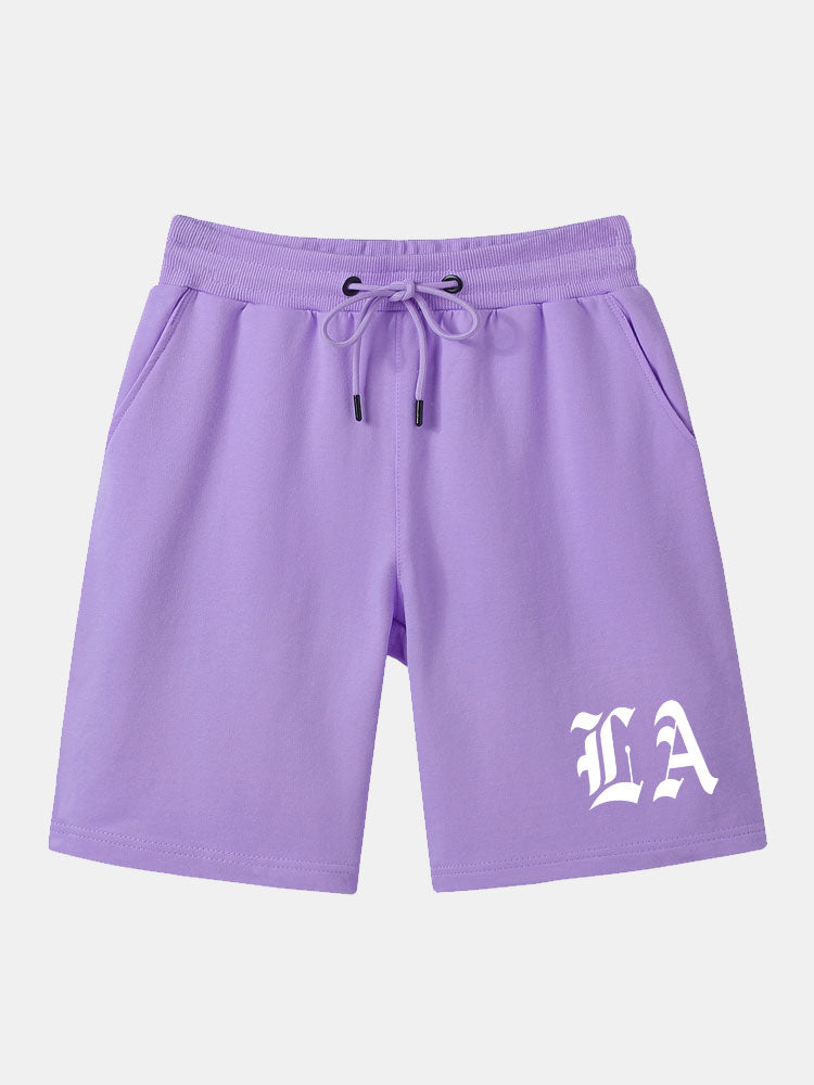 Drawstring LA Print Mid Length Shorts-Waves And Trunks