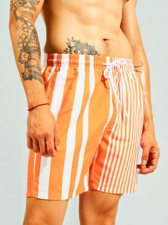 Vertical Striped Print Beach Shorts-Waves And Trunks