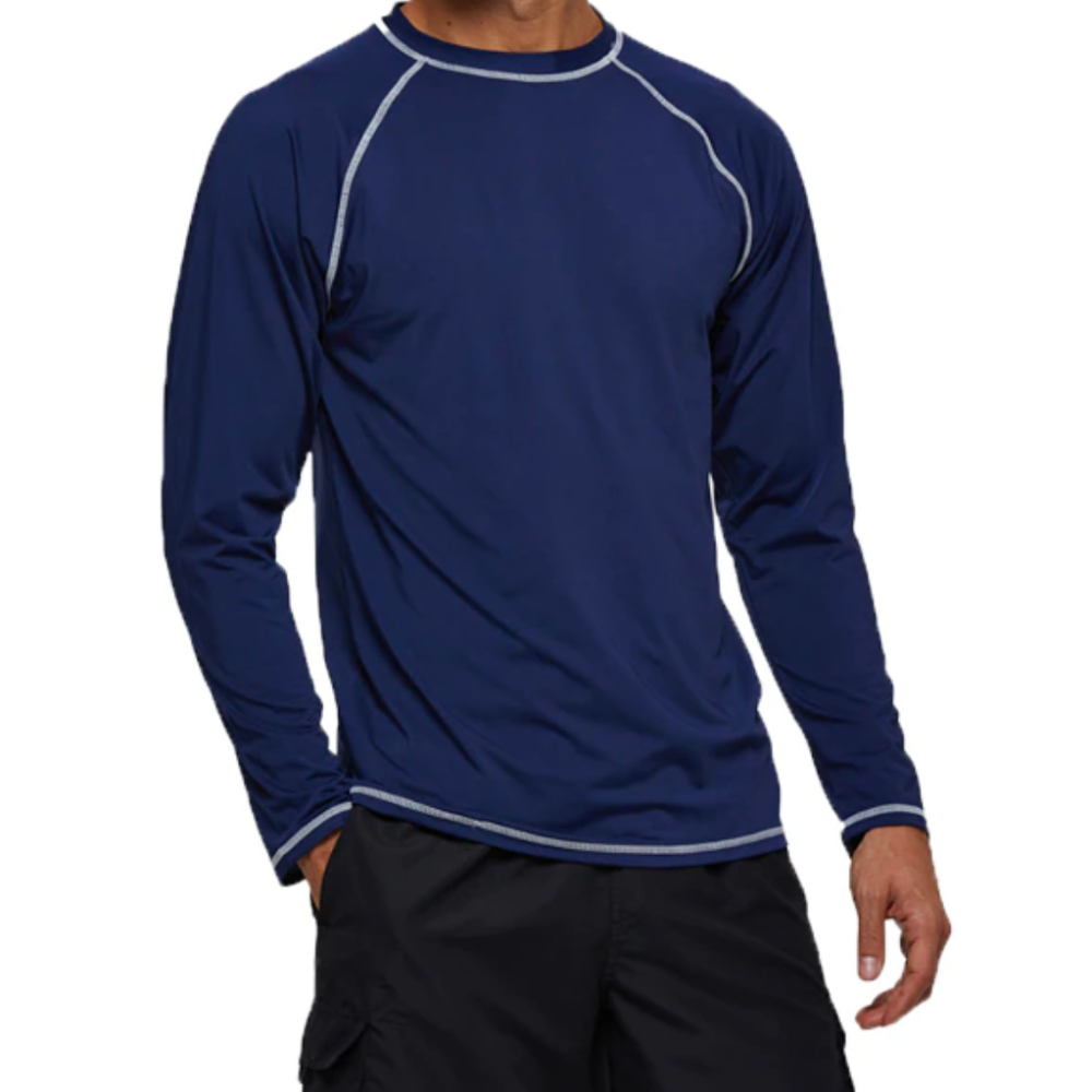 Navy Blue Long Sleeve Surfing T-Shirt-Waves And Trunks