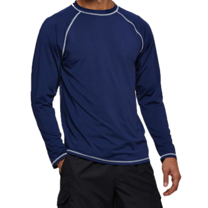 Navy Blue Long Sleeve Surfing T-Shirt-Waves And Trunks