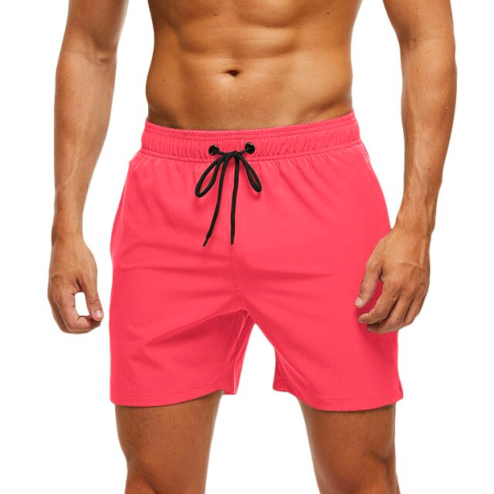 Pink With Black Draw Strings Swim Shorts-Waves And Trunks