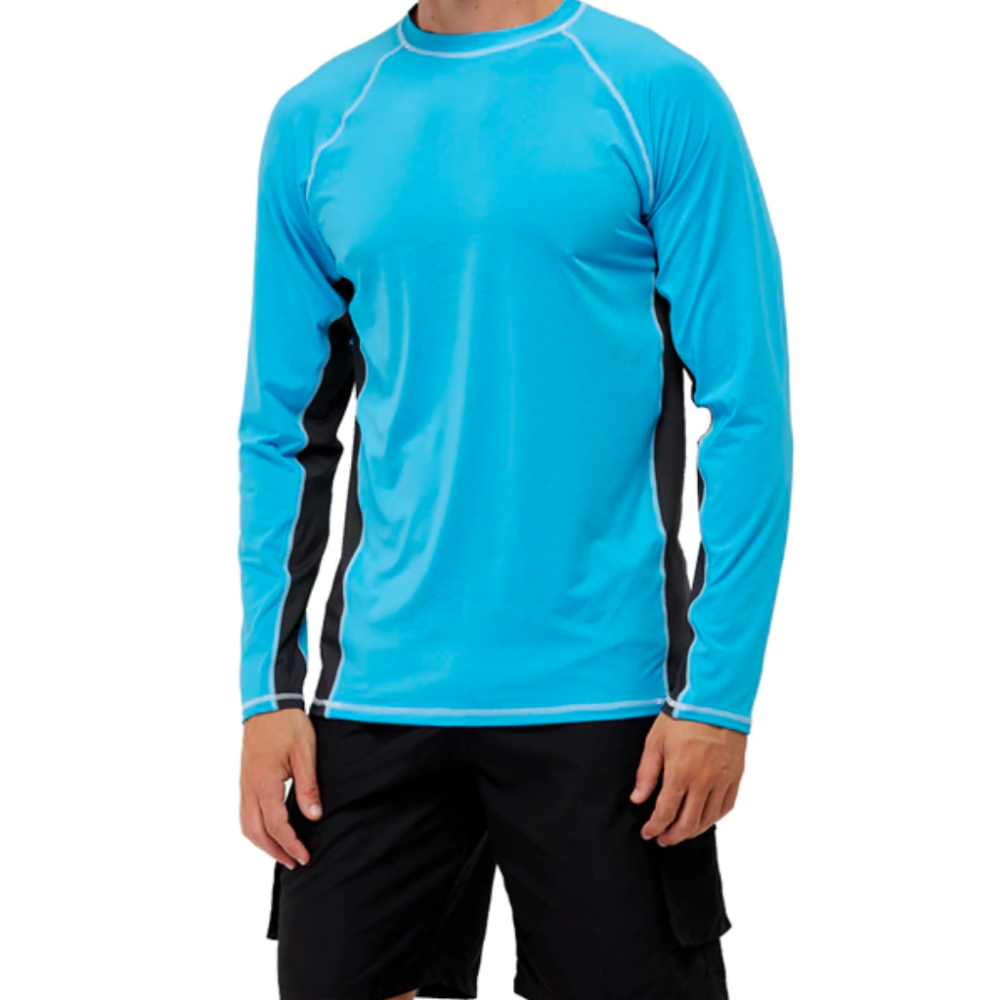 Light Blue And Black Long Sleeve Surfing T-Shirt-Waves And Trunks