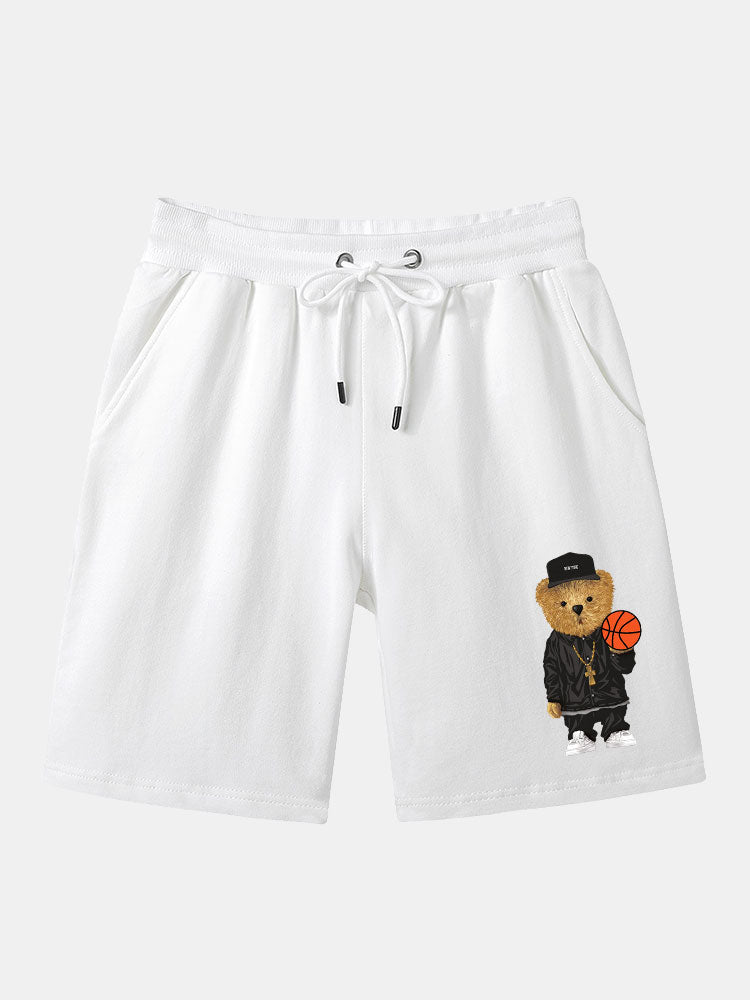 Basketball And Bear Printed Mid Length Shorts-Waves And Trunks