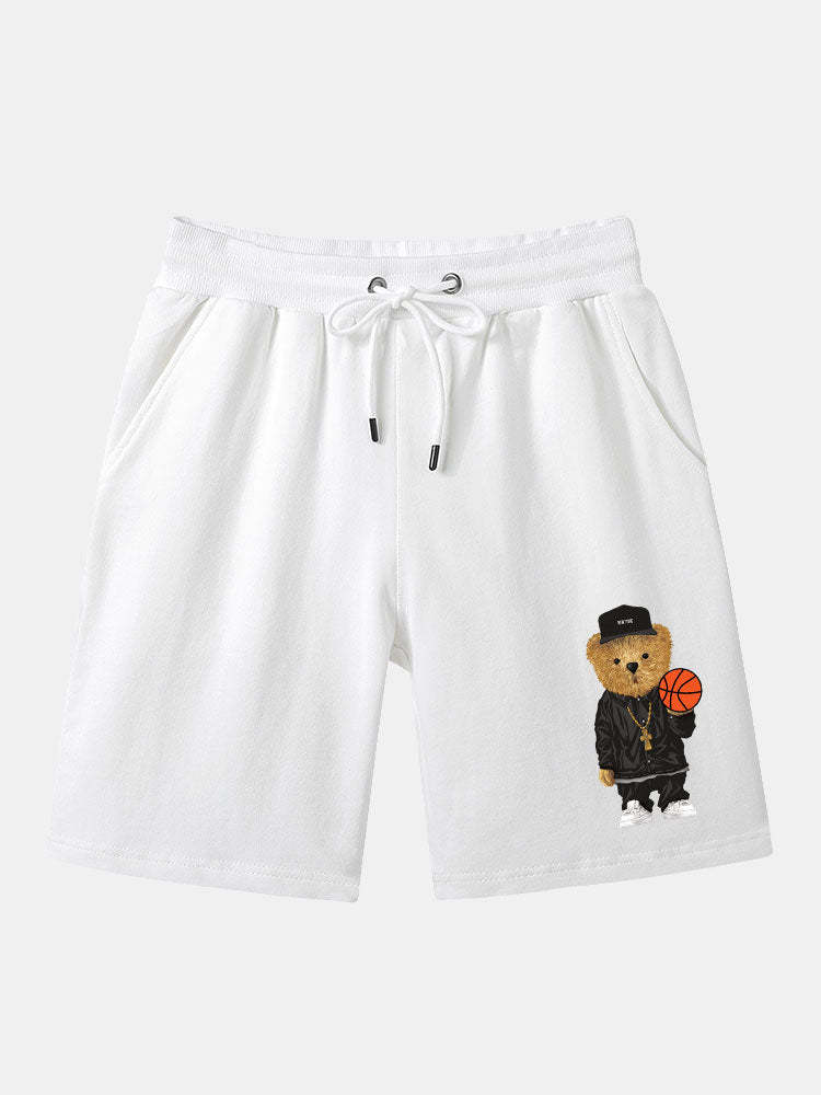 Basketball And Bear Printed Mid Length Shorts-Waves And Trunks