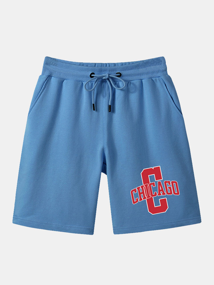 Chicago Printed With Drawstring Mid Length Shorts-Waves And Trunks