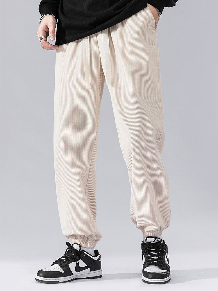 Solid Corduroy Joggers With Drawstring-Waves And Trunks