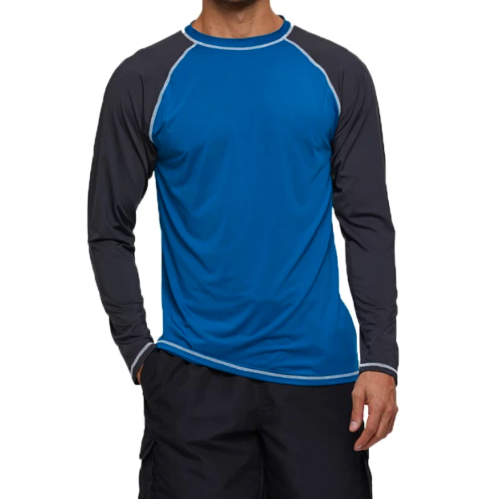 Blue With Black Long Sleeve Surfing T-Shirt-Waves And Trunks