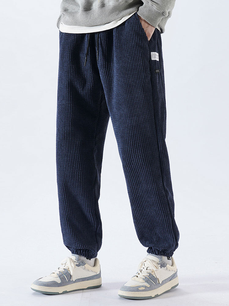 Casual Drawstring Corduroy Pants-Waves And Trunks