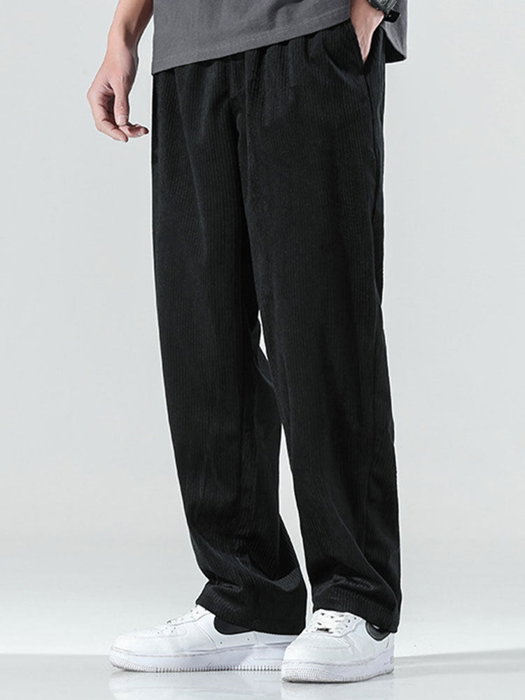 Elastic Waistband Corduroy Pants-Waves And Trunks