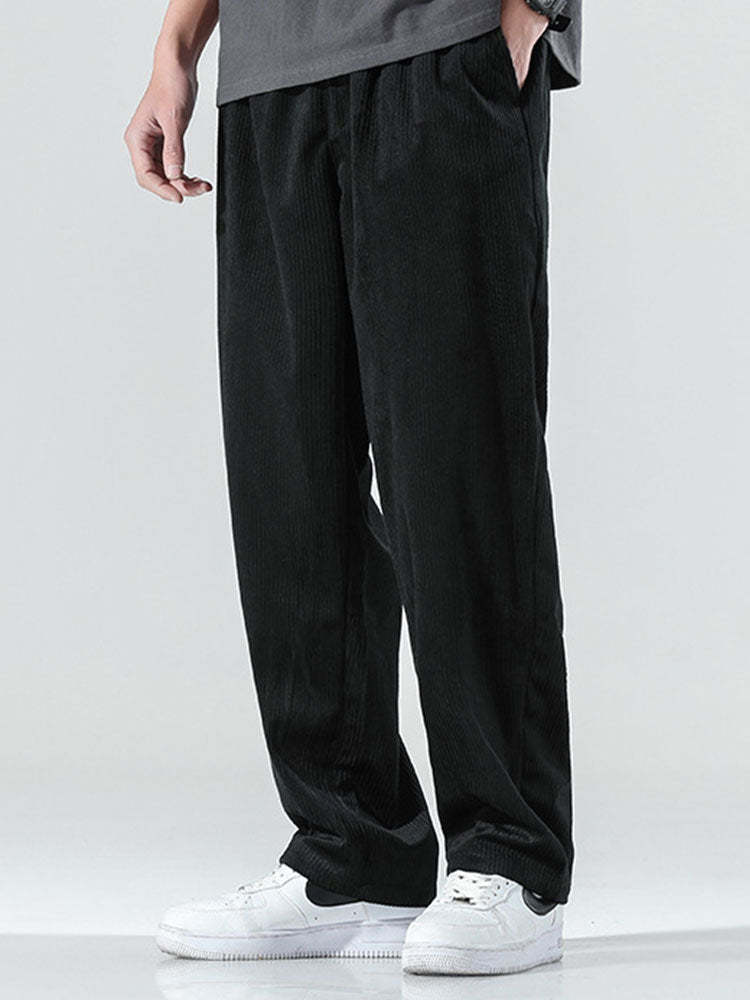 Elastic Waistband Corduroy Pants-Waves And Trunks
