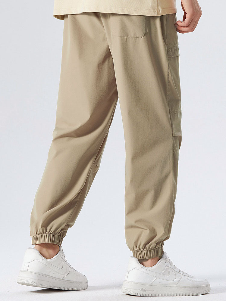 Elastic Waistband Cargo Pants-Waves And Trunks