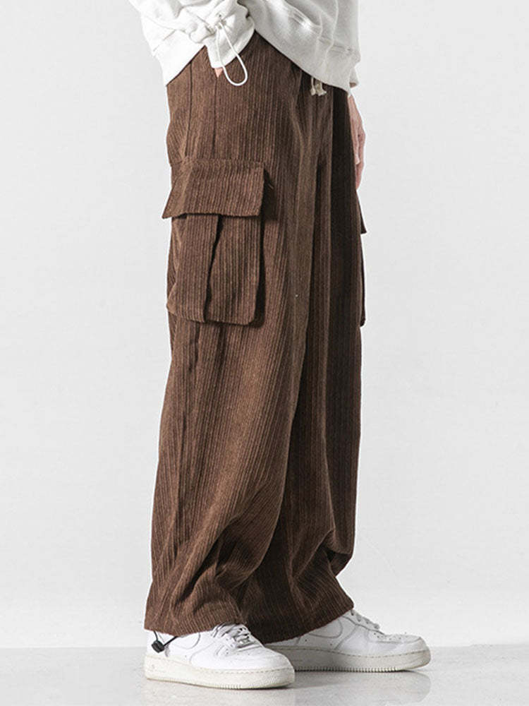 Loose Corduroy Cargo Pants-Waves And Trunks