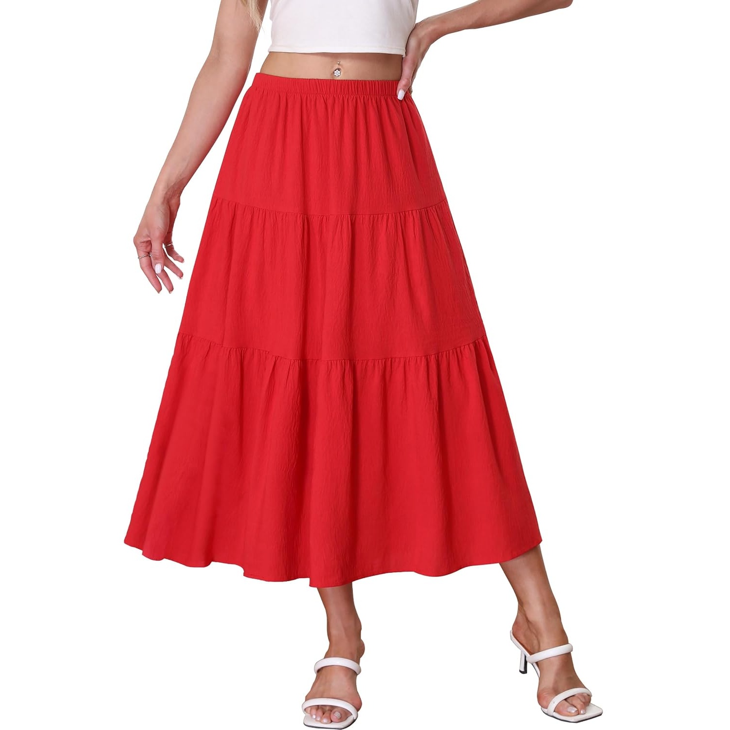 Casual Elastic High Waist Tiered Skirt For Women