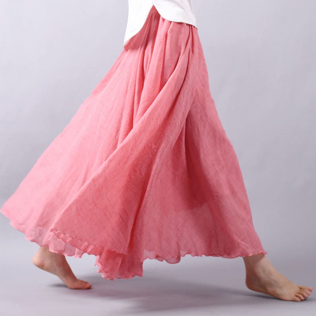 Bohemian Cotton Linen Elastic Maxi Skirt