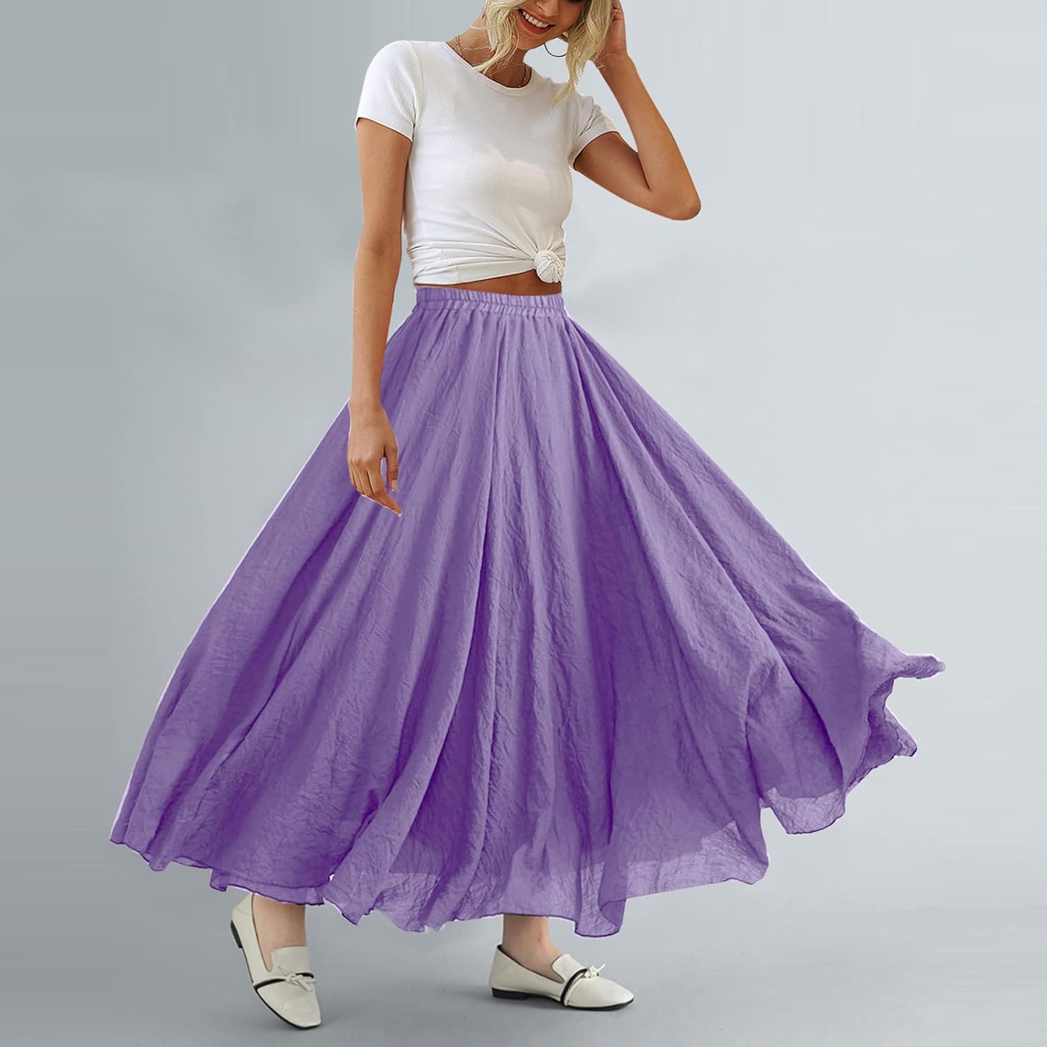 Bohemian Cotton Linen Elastic Maxi Skirt
