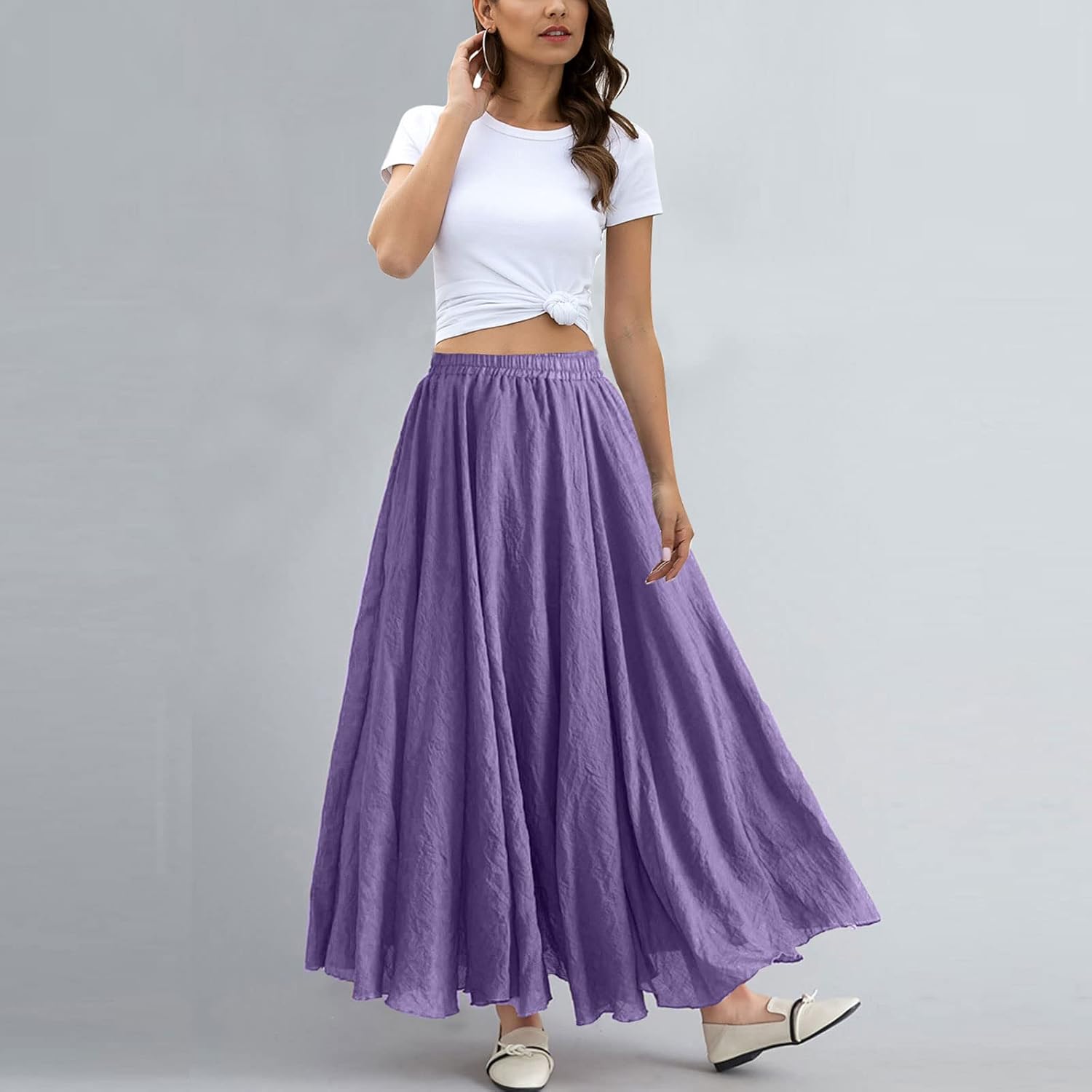 Bohemian Cotton Linen Elastic Maxi Skirt