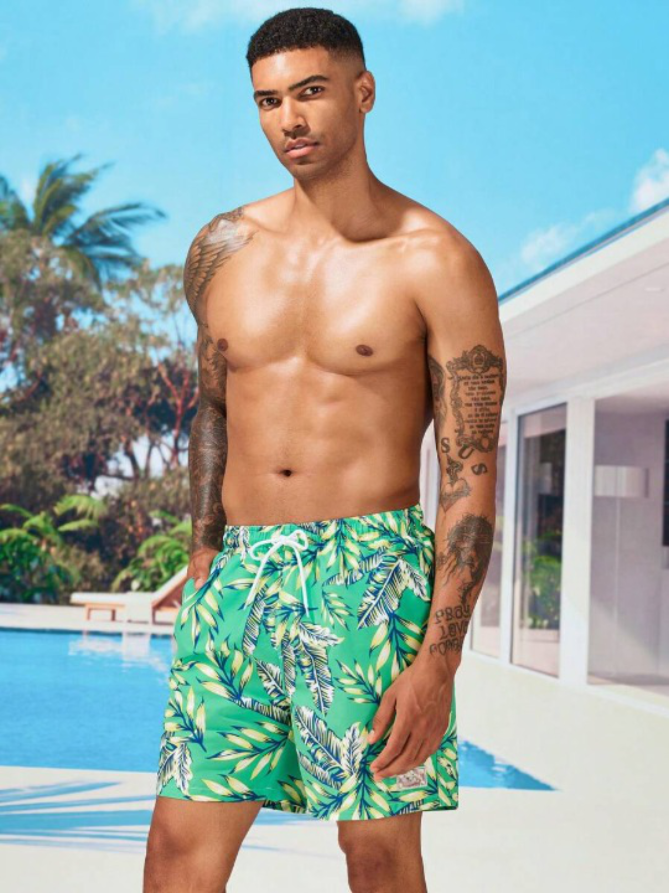 Stylish Tropical Swim Trunks-Waves And Trunks
