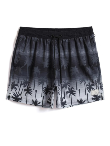 Tropical Print 2 In 1 Drawstring Waist Pocket Swim Trunks-Waves And Trunks