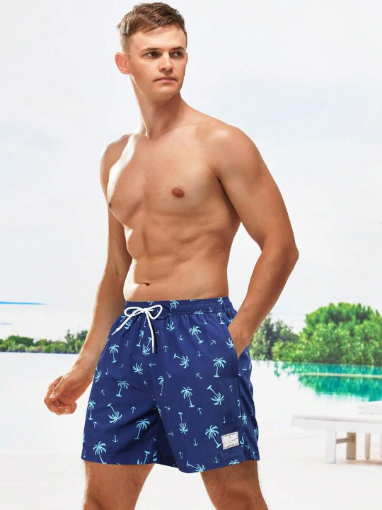Coconut Tree Print Drawstring Waist 2 In 1 Shorts-Waves And Trunks