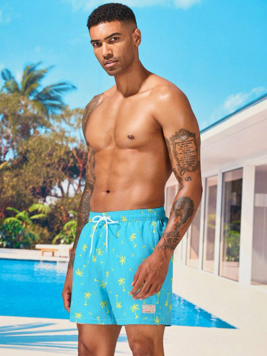 Coconut Tree Print Drawstring Waist 2 In 1 Shorts-Waves And Trunks