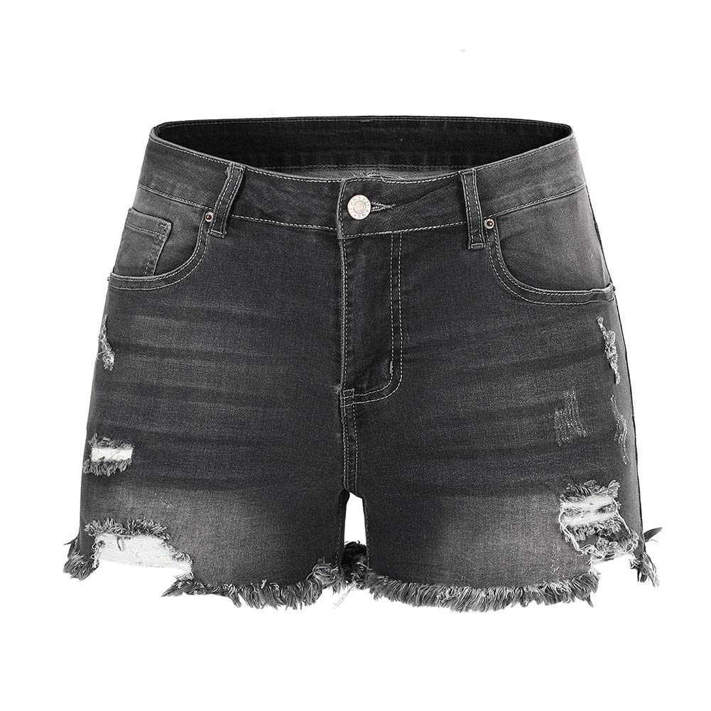 Casual Denim Ripped Stretchy Mid Rise Shorts For Women
