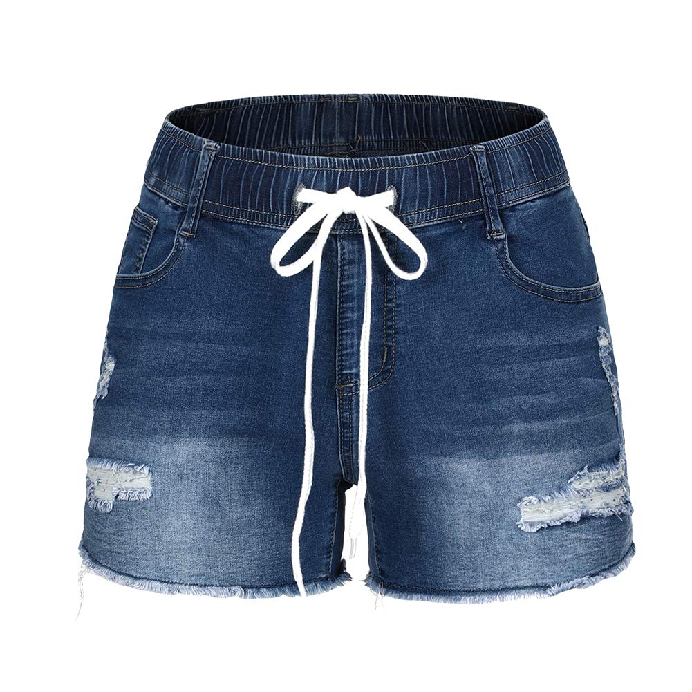 Casual Denim Ripped Stretchy Mid Rise Shorts For Women