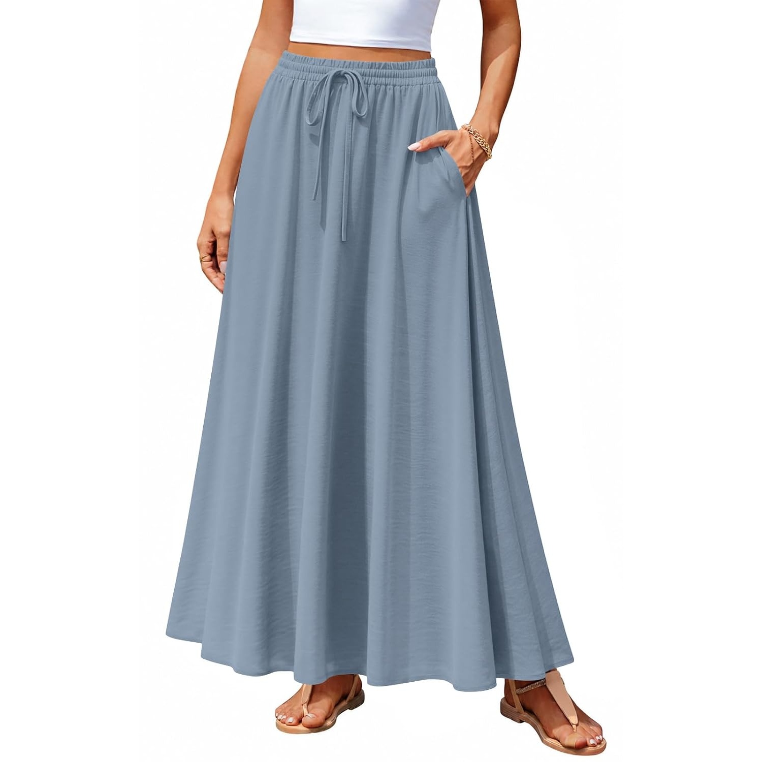 Casual Loose Pleated Boho Fit Skirt With Pockets For Women
