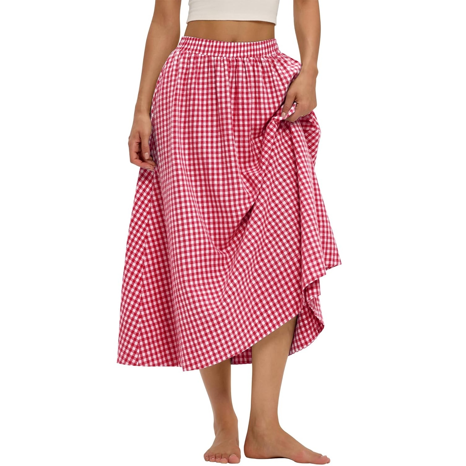 Cotton Boho Summer Beach Casual Elastic Waist Dress For Women
