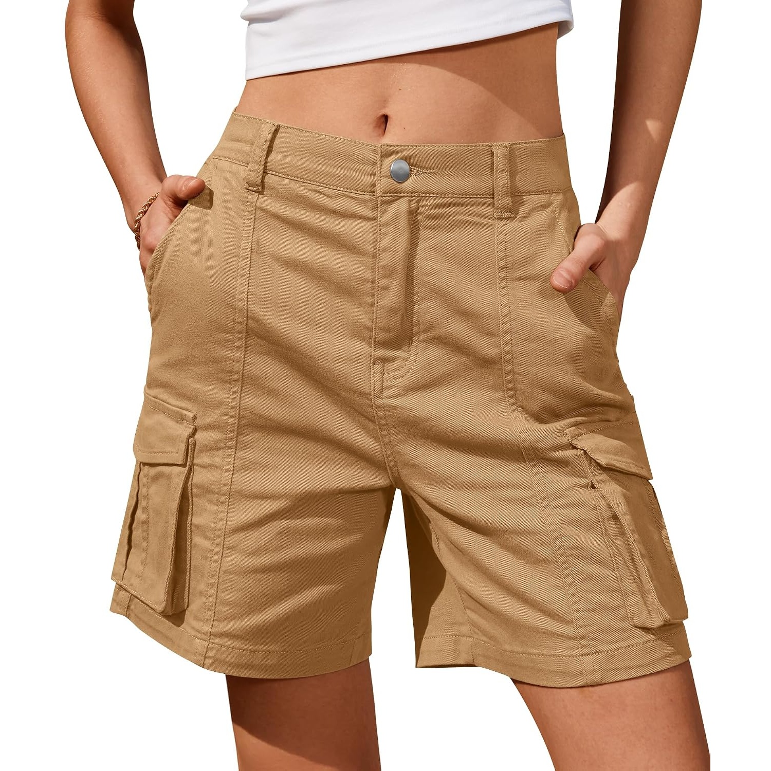 Casual Loose Cargo Length Bermuda Fit Shorts With Pockets For Women