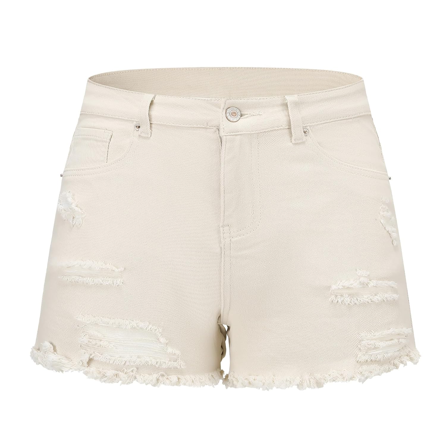 Casual Denim Ripped Stretchy Mid Rise Shorts For Women