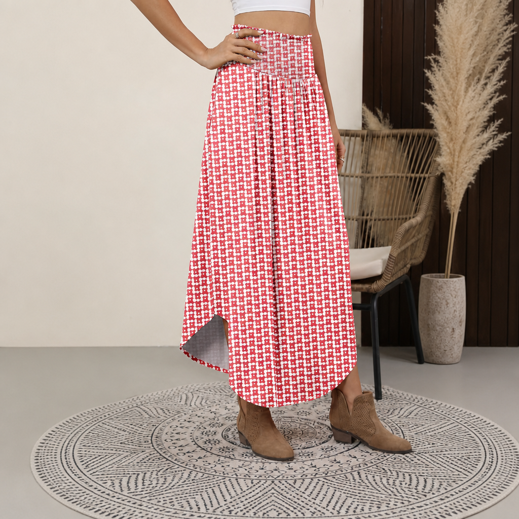 Summer Boho Floral Flowy Pleated Maxi Skirts With Pockets For Women