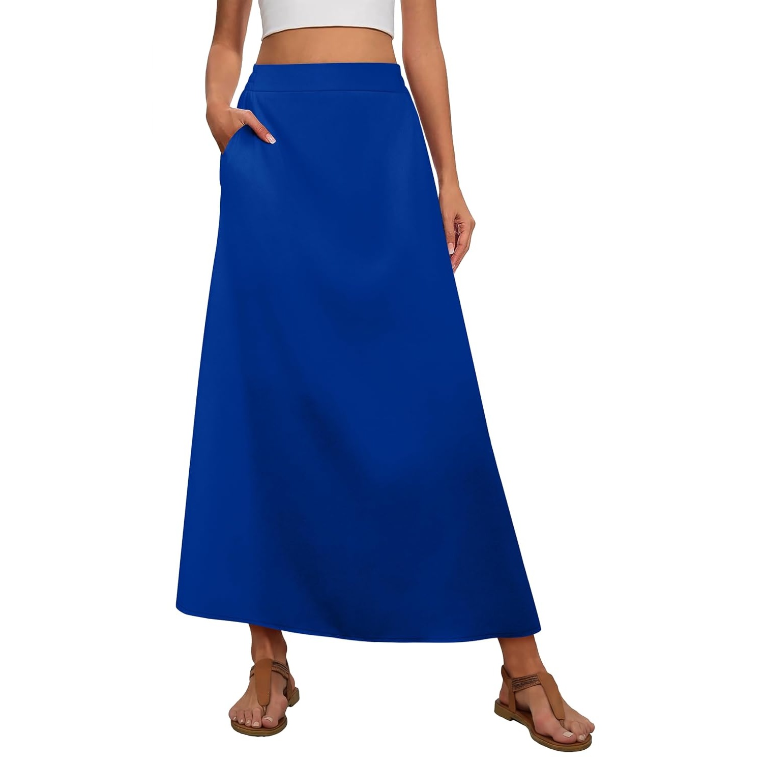 Casual Stretch Maxi Skirt With Pocket For Women