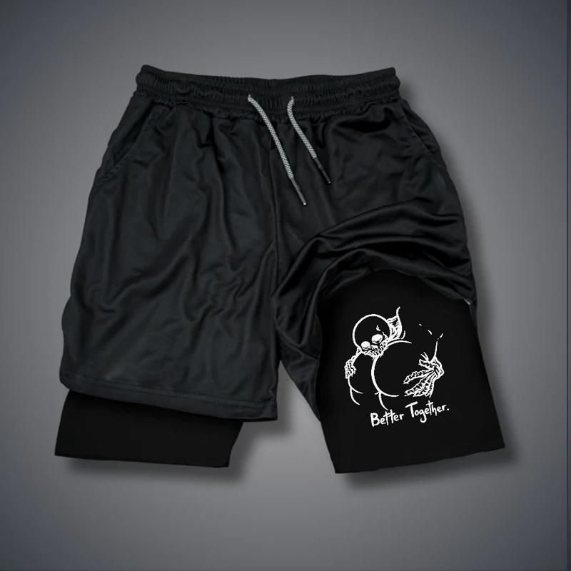 Graphic Double Layer Casual Streetwear Shorts For Vacation For Men