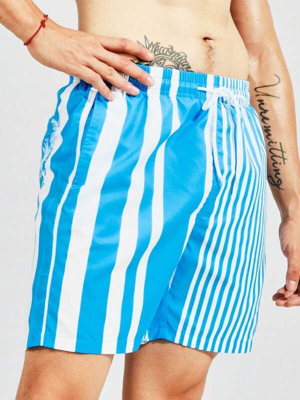 Vertical Striped Print Beach Shorts-Waves And Trunks