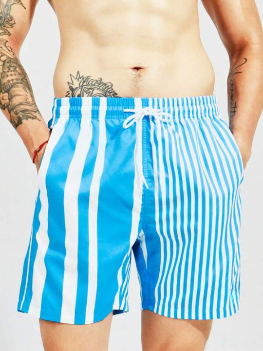 Vertical Striped Print Beach Shorts-Waves And Trunks