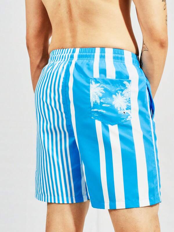 Vertical Striped Print Beach Shorts-Waves And Trunks