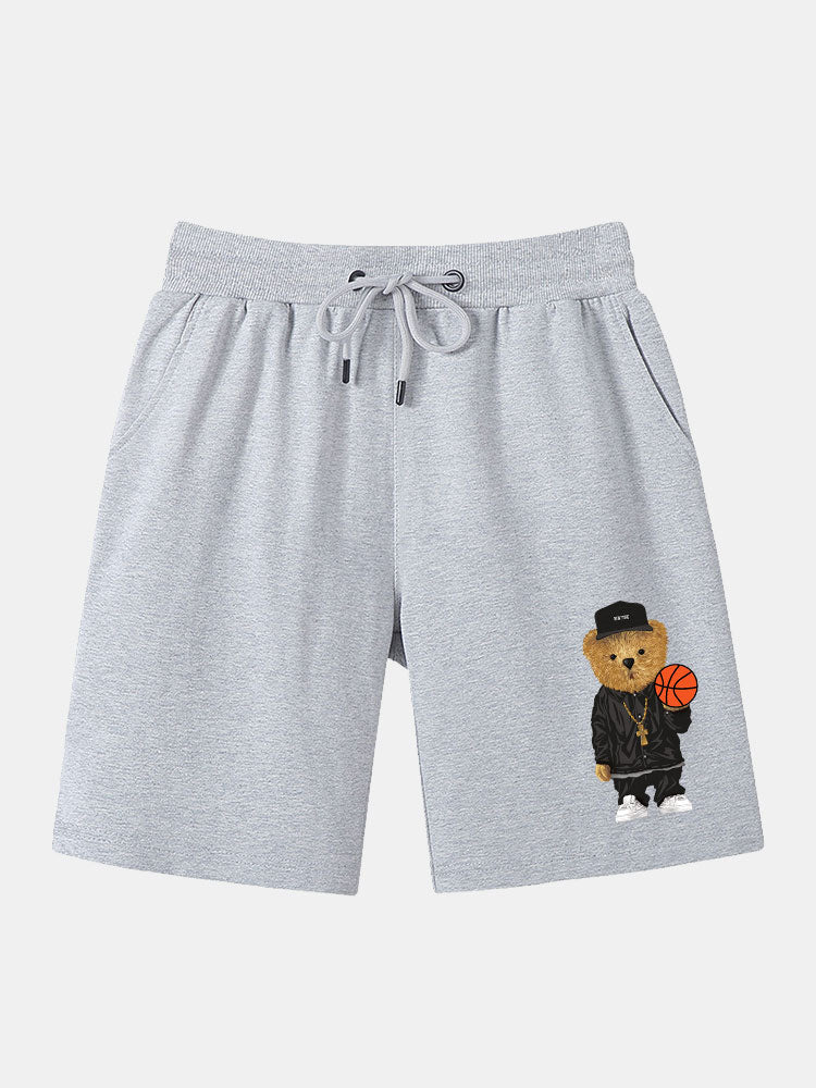Basketball And Bear Printed Mid Length Shorts-Waves And Trunks