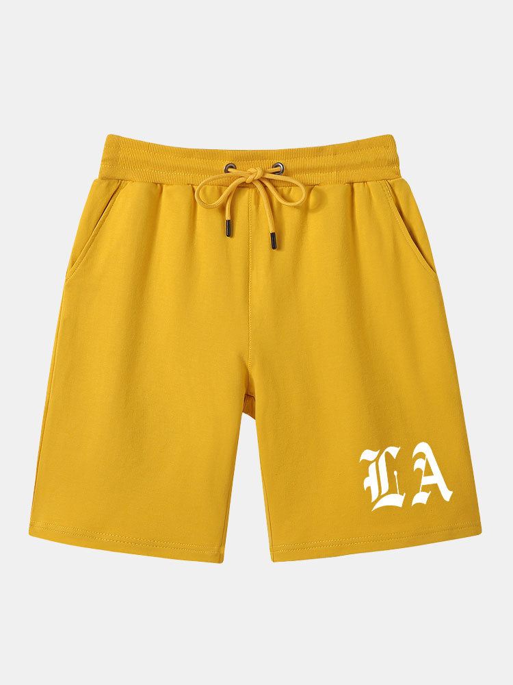 Drawstring LA Print Mid Length Shorts-Waves And Trunks