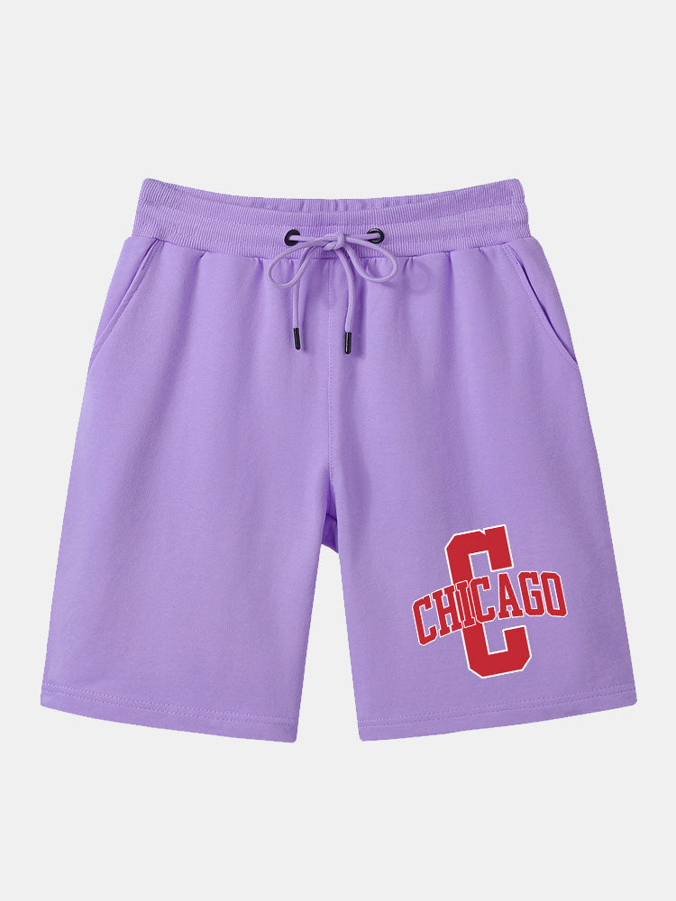 Chicago Printed With Drawstring Mid Length Shorts-Waves And Trunks