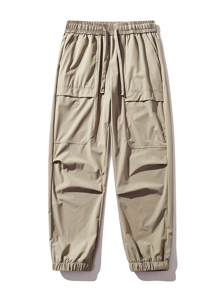 Elastic Waistband Cargo Pants-Waves And Trunks