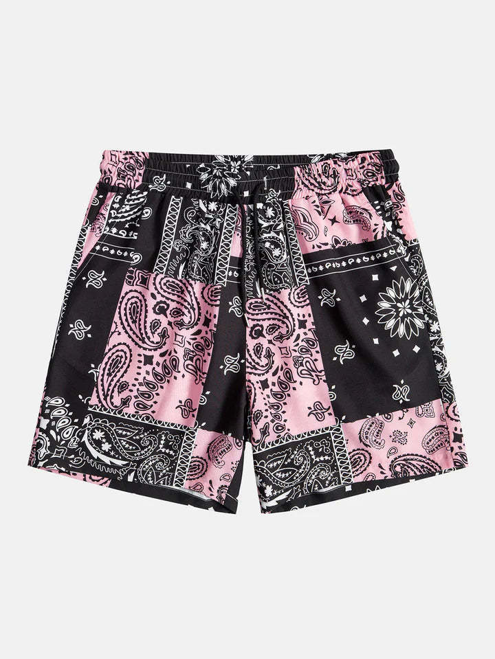 Paisley Drawstring Print Shorts-Waves And Trunks