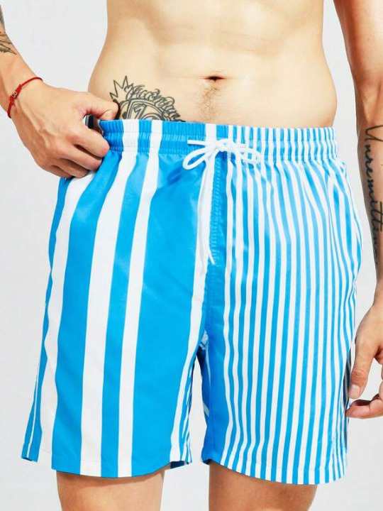 Vertical Striped Print Beach Shorts-Waves And Trunks