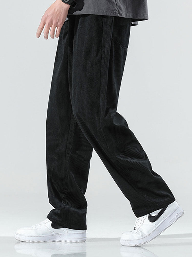 Elastic Waistband Corduroy Pants-Waves And Trunks
