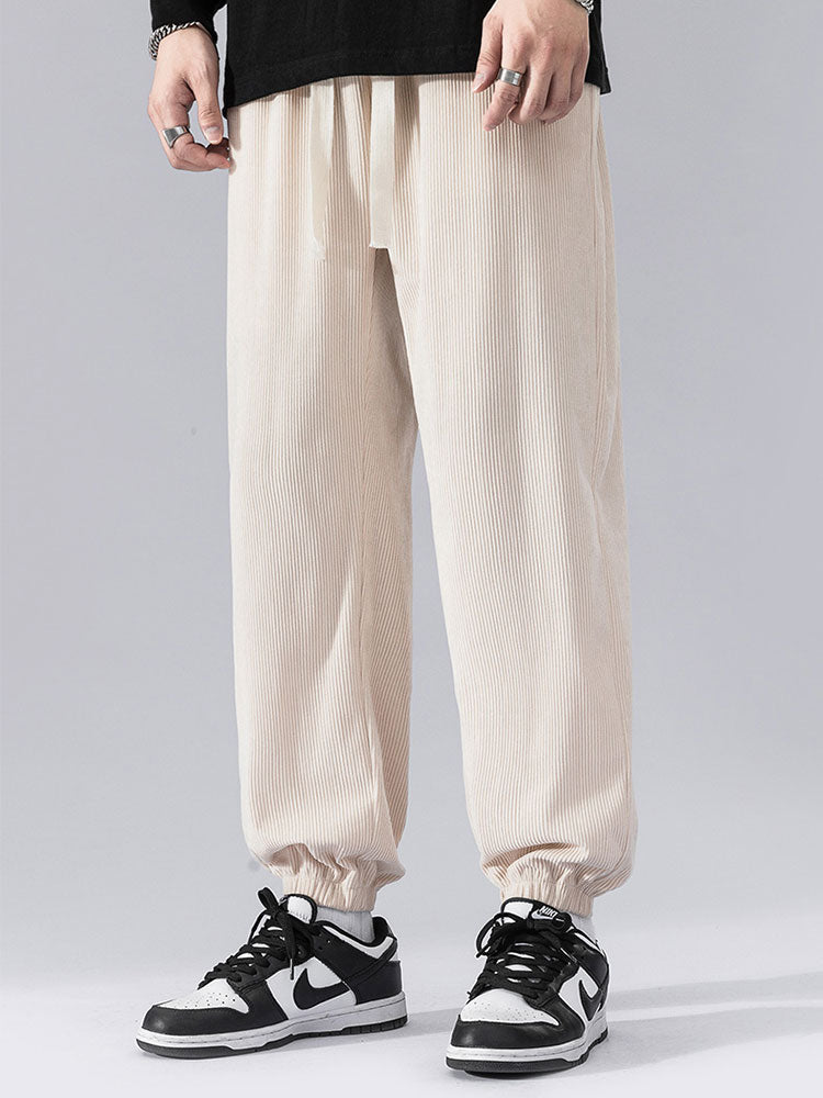 Solid Corduroy Joggers With Drawstring-Waves And Trunks